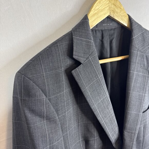 Hugo Boss Virgin Wool Windowpane Blazer Men’s 38R Made USA Sports Coat Gray - Picture 3 of 10